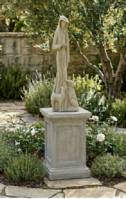 Abstract fiberglass resin statue of Saint Francis of Assisi, 38 inches tall, with simplified robed form — detail view