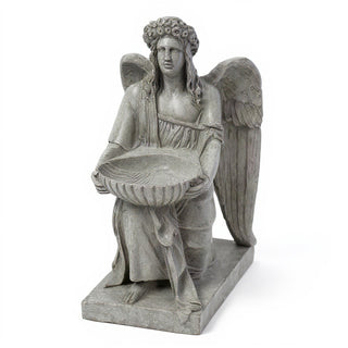Angel with Dish Statue - 8-inch — Limestone finish