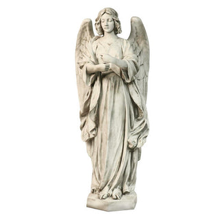 Fiberglass resin angel statue standing with arms positioned to hold a lantern, lantern not included. — alternate view