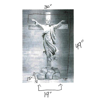 Hand-painted fiberglass resin statue depicting the Risen Christ with arms raised