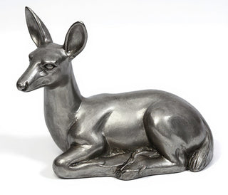 Sitting Deer Fawn Statue — Aged Silver finish