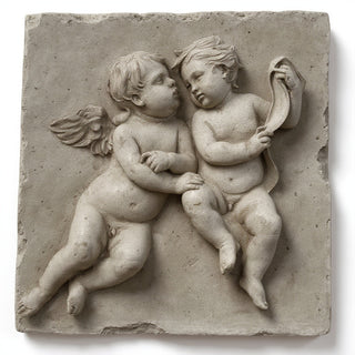 Two Singing Cherubs Frieze - 33-inch — Antique Stone finish