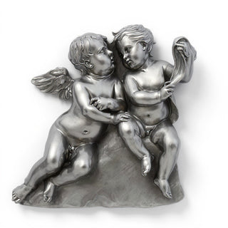 Two Singing Cherubs Frieze - 33-inch — Antique Silver finish