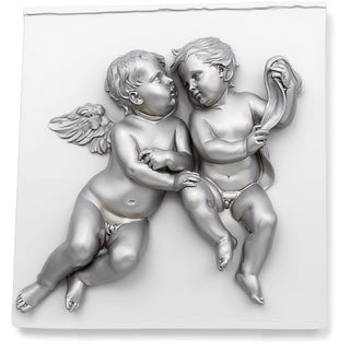 Two Singing Cherubs Frieze - 33-inch — Silver finish