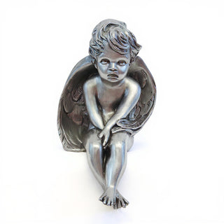 Meditation Cherub Statue - 15-inch — Antique Silver finish