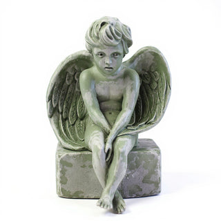 Meditation Cherub Statue - 24-inch — Mossy Green finish