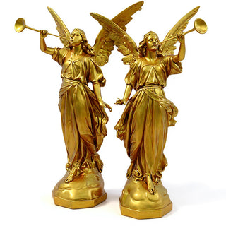 Angels with Trumpets, a Matched Set Statue Set - 64-inch — Deep Gold finish