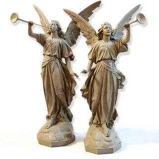 Angels with Trumpets, a Matched Set Statue Set - 64-inch — Museum Terracotta finish