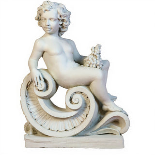 Spring Angel on Scroll Statue - 36-inch - Antique White finish