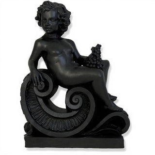 Spring Angel on Scroll Statue - 36-inch - Dusted Black finish
