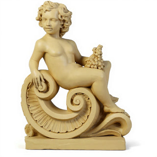 Spring Angel on Scroll Statue - 36-inch - Dusted Sand finish
