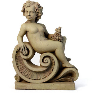 Spring Angel on Scroll Statue - 36-inch - Gothic Stone finish