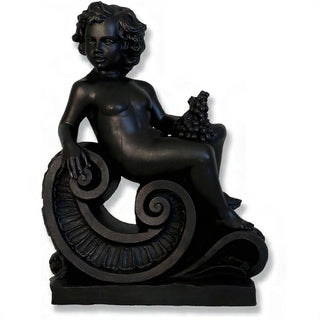 Spring Angel on Scroll Statue - 36-inch - Iron finish