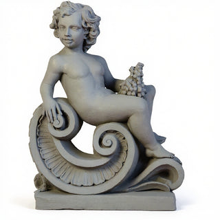 Spring Angel on Scroll Statue - 36-inch - Limestone finish