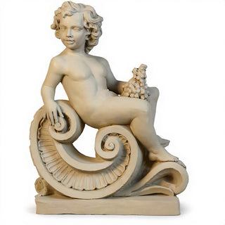 Spring Angel on Scroll Statue - 36-inch - Museum Terracotta finish
