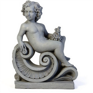 Spring Angel on Scroll Statue - 36-inch - Old Stone finish