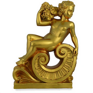 Summer Angel on Scroll Statue - 36-inch - Antique Gold finish