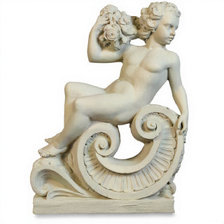 Summer Angel on Scroll Statue - 36-inch - Antique White finish
