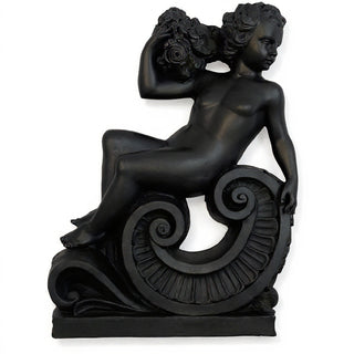 Summer Angel on Scroll Statue - 36-inch - Dusted Black finish