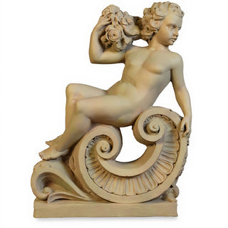 Summer Angel on Scroll Statue - 36-inch - Museum Terracotta finish