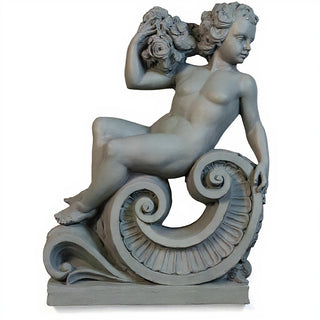 Summer Angel on Scroll Statue - 36-inch - Old Stone finish
