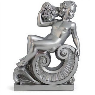 Summer Angel on Scroll Statue - 36-inch - Silver finish
