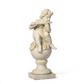 Cherub on Fluted Finial Pedestal - 39-inch — Antique White finish