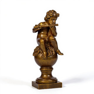 Cherub on Fluted Finial Pedestal - 39-inch — Bronze finish