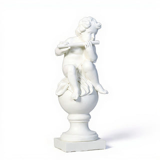 Cherub on Fluted Finial Pedestal - 39-inch — Flat White finish