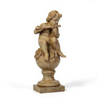 Cherub on Fluted Finial Pedestal - 39-inch — Gothic Stone finish