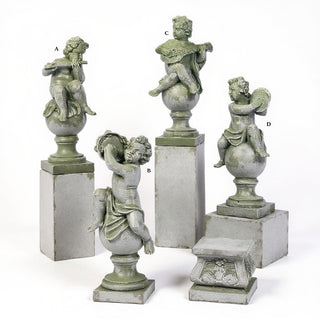 Four Musical Cherubs Statue - 39-inch — Mossy Green finish