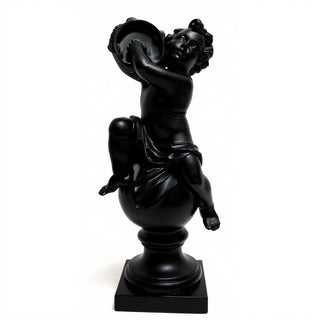 Cherub On Finial With Tambourine Statue - 39-inch — Flat Black finish