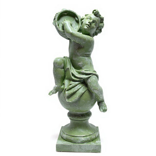 Cherub On Finial With Tambourine Statue - 39-inch — Mossy Green finish
