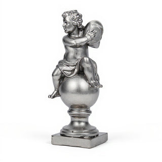 Cherub on Finial with Cymbals Statue - 39-inch — Antique Silver finish