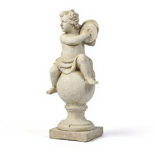 Cherub on Finial with Cymbals Statue - 39-inch — Antique White finish