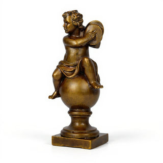 Cherub on Finial with Cymbals Statue - 39-inch — Bronze finish