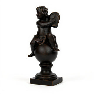 Cherub on Finial with Cymbals Statue - 39-inch — Iron finish