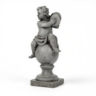 Cherub on Finial with Cymbals Statue - 39-inch — Old Stone finish