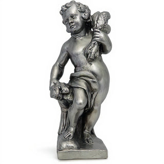 Autumn Season Cherub Statue - 24-inch — Aged Silver finish