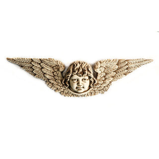Wide wall plaque depicting an angel in relief, fiberglass resin construction — alternate view