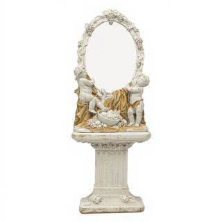 Cherub Mirror and Pedestal - 76-inch — Antique White finish
