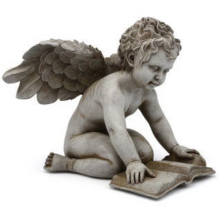 Quinn Angel with Book Statue — Antique Stone finish