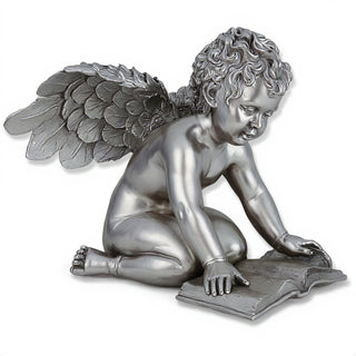 Quinn Angel with Book Statue — Antique Silver finish