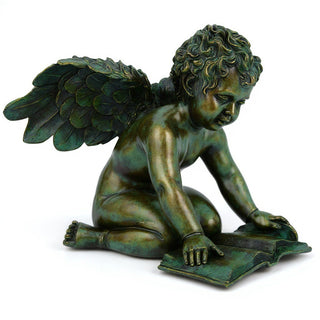 Quinn Angel with Book Statue — Green Bronze finish