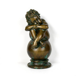 Napping Cherub Statue - 17-inch — Green Bronze finish