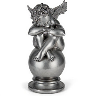 Napping Cherub with Wings Statue - 17-inch — Aged Silver finish