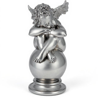 Napping Cherub with Wings Statue - 17-inch — Antique Silver finish