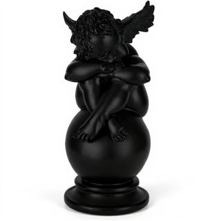 Napping Cherub with Wings Statue - 17-inch — Flat Black finish