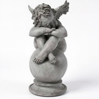 Napping Cherub with Wings Statue - 17-inch — Old Stone finish