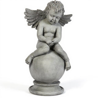 Sleepy Angel with Wings Statue - 19-inch — Limestone finish